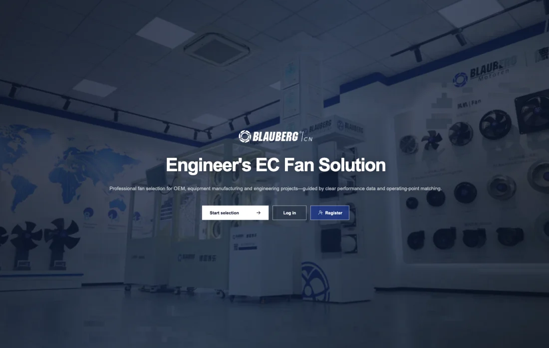 page-1-1 Blauberg fan selection software home screen